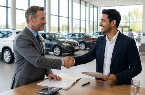 Happy borrower receiving car keys